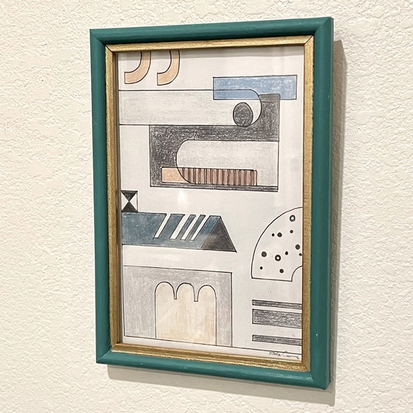 ORIGINAL FRAMED ART PRINT Abstract 80s Style Geometric Art Print & Painted Frame - Picture 2 of 3